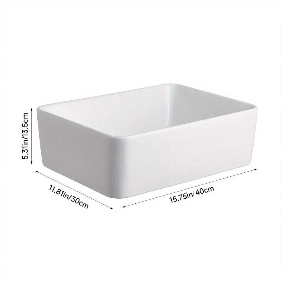 1pc Modern Simple Rectangular Ceramic Basin 40*30*13cm Bright White Over-The-Tap Basin Includes Hose And Water Inlet For Use In Wardrobe Room/Bathroom/Occupational Office - White - View 1