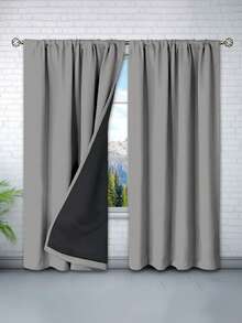 1pc Full Blackout Thermal Curtain - 99% UV-Resistant Polyester, Rod Pocket Hanging, Non-Bleachable Plain Weave, Bedroom Art Theme, Coated Blackout Thermal, Noise Reducing - Ideal For Bedroom, Farmhouse And School Deep Sleep - Light Grey - View 1