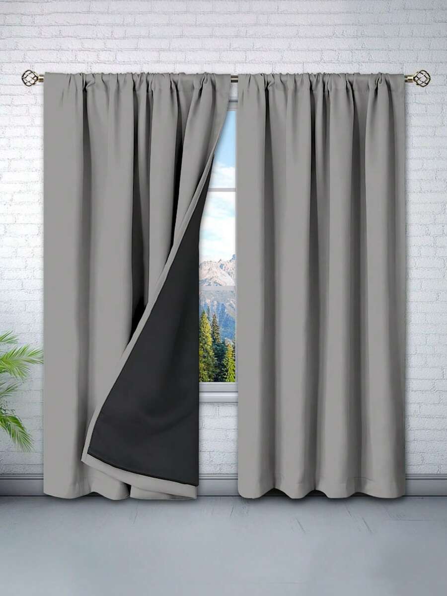 1pc Full Blackout Thermal Curtain - 99% UV-Resistant Polyester, Rod Pocket Hanging, Non-Bleachable Plain Weave, Bedroom Art Theme, Coated Blackout Thermal, Noise Reducing - Ideal For Bedroom, Farmhouse And School Deep Sleep - Light Grey - View 1