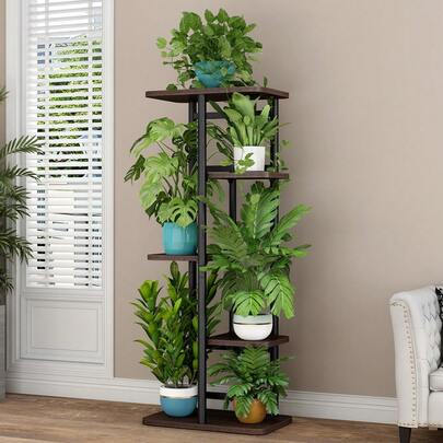 Tall Corner Plant Stand: Choose From 4 To 8 Tiers, Metal & Wood Indoor Outdoor Plant Shelf For Pots