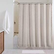 Colorigan Boho Farmhouse - Cortina de ducha de lino rústico resistente con borla paño repelente al agua cortinas de ducha modernas bohemias y elegantes de campo - Bronceado+182.9An x 213.4Al cm (1 Paneles) - Ver 2