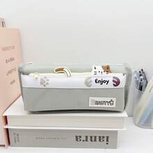 1个多功能双层铅笔盒，大容量简约文具袋，学生文具袋（毛绒学生文具袋），返校季，学习用品，铅笔盒，背包 - 彩色 - 查看 8