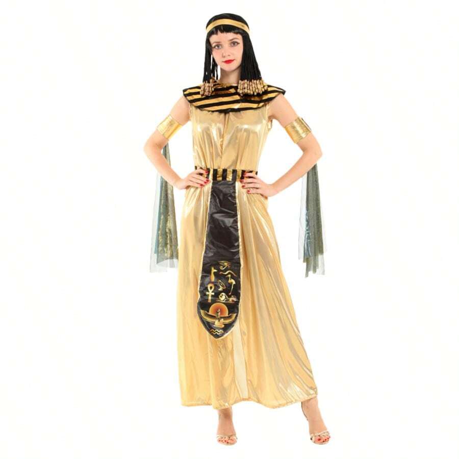 Disfraz de Cleopatra para adultos, vestido largo dorado + chal collar, disfraz para fiesta de carnaval, actuación en el escenario, disfraz de baile de máscaras