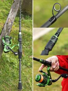 1 Set Spinning Rod And Reel Combo | 1.8m Carbon Fiber Fishing Rod With Rod Cap, Dual Guide Control System | Aluminum Alloy Line Cup, Carbon Fiber Drag Washers, Suitable For Saltwater And Freshwater - Green - View 10