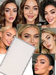 3件组合装，3毫米自粘半圆形闪亮白色珍珠颗粒脸部和眼部装饰水晶钻石贴纸，DIY，嘉年华，情人节，万圣节，圣诞节礼物，母亲节，派对，音乐节，面部毛发和指甲装饰，水钻贴纸 - 白色 - 查看 3