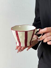 1个条纹锥形陶瓷咖啡杯，欧式简约陶瓷马克杯，水杯，陶瓷杯，高品质水杯，早餐杯，牛奶杯，果汁杯，下午茶杯，办公水杯，咖啡杯，礼品杯 - 彩色 - 查看 13