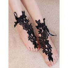 Lace Hollow Ankle Chain, Sexy Lingerie Leg Chain Anklet, Erotic Accessory |  USA - màu đen - Xem 4