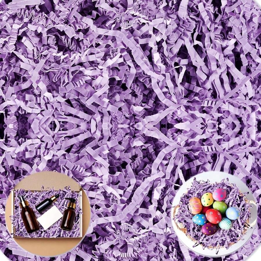 Shredded Paper For Gift Baskets, Crinkle Paper Filler 1/2LB (8 Oz) For Easter Basket Grass, Crinkle Cut Paper Shred For Birthdays, Weddings,Boxes Bags, Anniverss, Gift Wrapping,Lightpurple - 淺紫色 - 查看 1