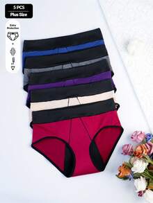 5pcs/Pack Plus Size Women High Waist Menstrual Panties, Comfortable Breathable 4-Layer Leakproof Postpartum Underwear - Multicolor - View 10