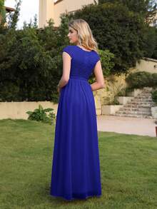 Babyonlinedress Plain Elegant Romantic Chiffon Contrast Lace  Backless  Zipper  Bridesmaid Dress  Wedding  Party  Formal & Evening  Wedding Guest  Prom  Homecoming - 寶藍色 - 查看 4