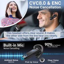 29 小时音乐播放时间，180 小时待机时间，无线免提耳机，带麦克风，支持双设备连接，轻巧入耳式无线商务运动耳机，专为办公室、卡车司机、驾驶员设计 - USB 充电 - 黑色 - 查看 7