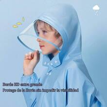 Impermeable Infantil Estampado para Nio y Nia con Espacio para Mochila Largo para Lluvia con Capucha Suave Resistente y Ligero EVA - XL + Azul/Dino - Ver 5