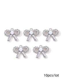 10/20pcs Mixed Cute Pearl Bow, Moon, Cross Zinc Alloy Pendant Beads For DIY Jewelry Making Necklace, Earrings - White - View 30