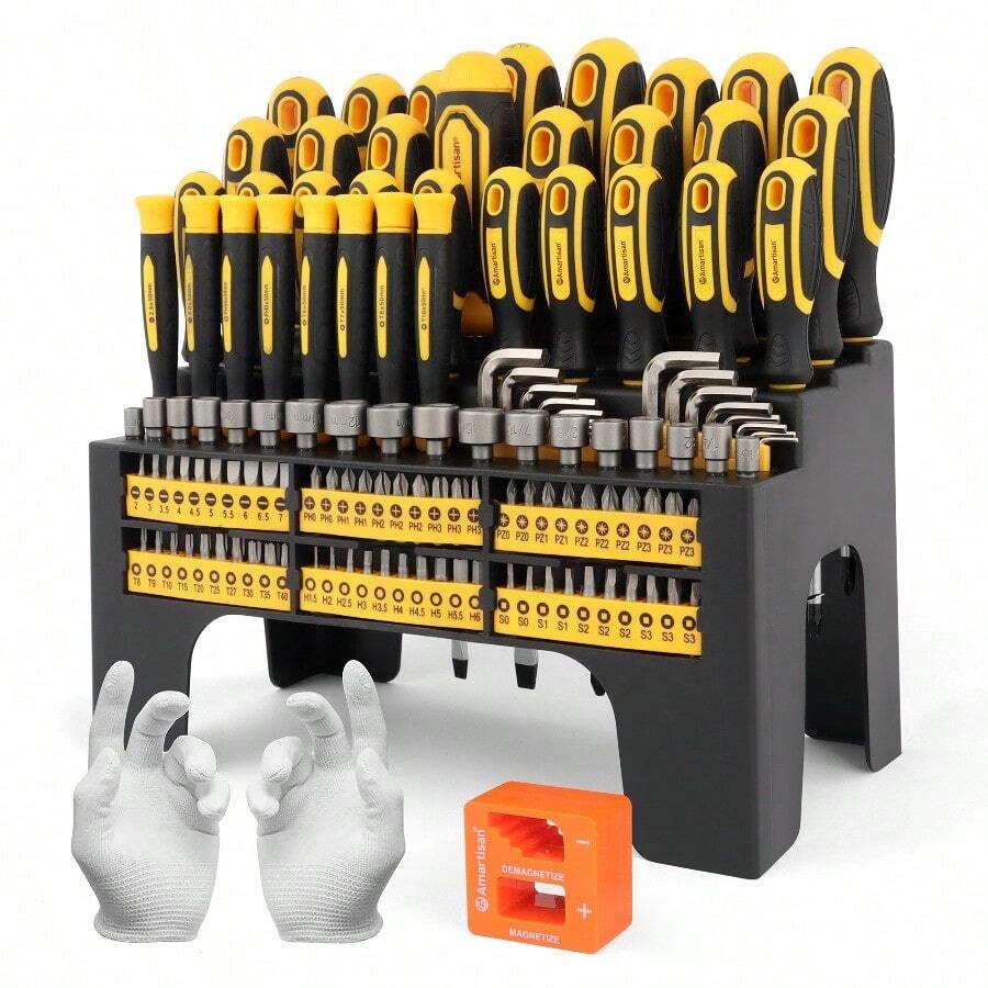AMARTISAN 131pcs Magnetic Screwdriver Set With Plastic Ranking, Includes Precision Screwdriver And Pick & Hook, Ratchet Driver And Hex Key, DIY Tools For Men Tools Gift - 131-piece - View 1