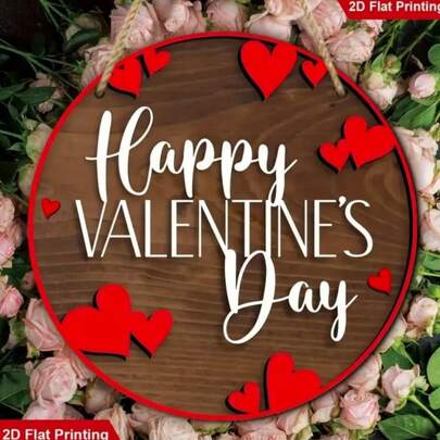 1pc Happy Valentine's Day Wooden Sign, Romantic Welcome Door Hanging Wooden Plaque, Aesthetic Room Decor, Home Decor, Wall Decor, Garden Gate Decor, Romantic Holiday Decoration, Suitable For Valentine's Day, Ramadan, New Year And Other Festivals, Best Holiday Gift