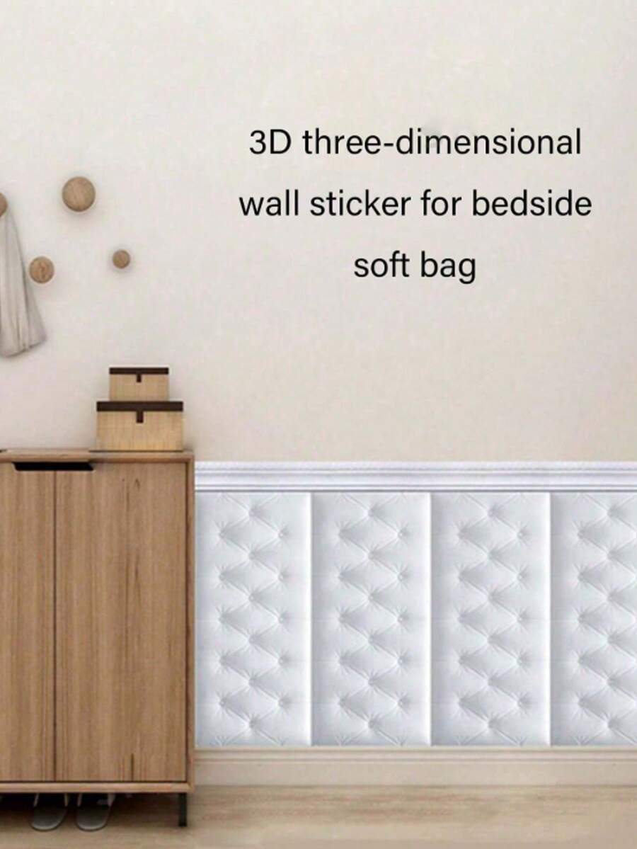 10pcs 3D Self-Adhesive XPE Foam Wallpaper, Waterproof & Moisture-Proof Faux Leather Texture, Headboard Soft Pad Wall Sticker, Reusable & Trimmable, Suitable For Bedroom & Living Room Wall Decor, Sound Insulation, Home Decor - White - View 1