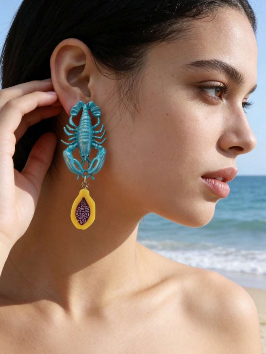 ZA Colorful Lobster Earrings For Women - Fruit Pendant Long Dangle | Valentine's Day Gift Spring Vacation Statement Accessory