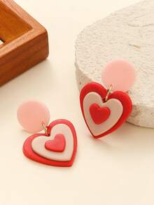 1 Pair Polymer Clay Teardrop Earrings With 3D Heart, Donut Texture, Leopard Strawberry Striped Design, Suitable For Teenage Girls Wear On Weekends, Parties, Travel, And Cute Style Lovers - Sweetheart Clay Earrings In Multiple Colors - View 15