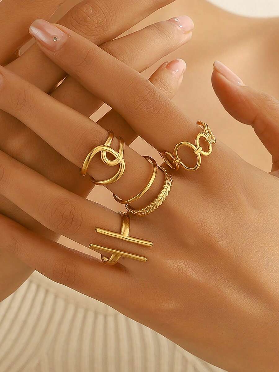 4件套极简开口戒指，韩式小众设计，镀金工艺，兼具装饰性和实用性（防水、低过敏性），适合作为时尚配饰和日常穿搭。