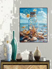 5D Diamond Art Kits For Adults Shell, Full Drill DIY Rhinestone Embroidery Set Paint With Diamonds Art Bottle On The Beach By Number Kits Cross Stitch Home Wall Craft Decoration - Multicolor - View 4