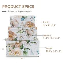 Decorative Cardboard Storage Boxes With Lids For Home Decor And Organization, Set Of 3 Large Keepsake Boxes For Memories Amp Gifts, Nesting Floral Photo Storage Containers, Floral Revival - FloralRevival - View 9