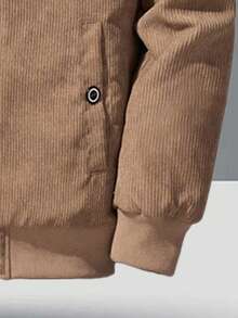 Teen Boy Solid Color Thermal Lined Warm Zip-Up Jacket With Letter Patch, Winter