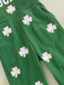 Toddler Girl Outfit St Patricks Day Overalls Clover Romper Long Flared Jumpsuit Irish Shamrock Clothes - 綠色 - 查看 5