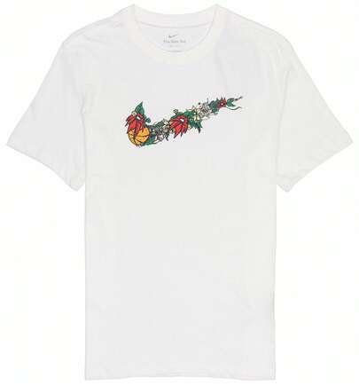 Nike 나이키 플로럴 빅 로고 캐주얼 스포츠 솔리드 컬러 크루넥 반팔 티셔츠, 남성, 화이트