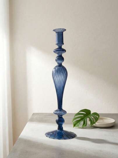 1Pc European-Style Minimalist Crystal Glass Candle Holder With A Striped Long Rod And Spherical Shape, Suitable For Decorating Dining Tables And Homes, Hotels, Weddings, And Other Occasions, As Well As For Room Decoration, Birthday, And Graduation Gifts.