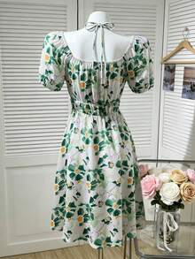 Đầm nữ tay bồng họa tiết hoa nhí, thích hợp cho kỳ nghỉ hè, phong cách thường ngày. - Nhiều màu - Xem 4