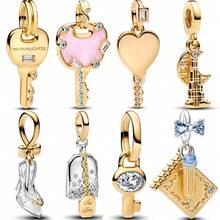 1 Pc Fashion Golden KEY High Heels Dangle Charm Silver Plated Fit Bracelet Necklace DIY Holiday Gift
