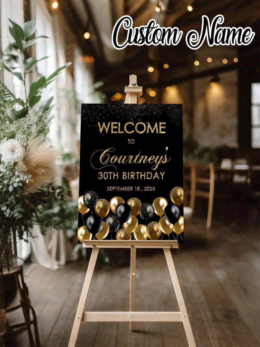 1件装 - 个性化黑金风格生日海报,可编辑黑金欢迎牌,金色气球欢迎牌装饰,欢迎牌派对装饰,定制生日欢迎牌照片,定制无框帆布海报 - 个性化墙面艺术,墙面装饰,家居装饰 - 彩色 - 查看 1