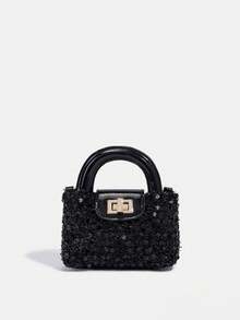 1件装女童新款时尚亮片优雅手提包，高端单肩斜挎包，扭锁装饰五金顶部提手系列，链条肩带包，母女同款包包，钱包，可调节肩带单肩包，适合日常、派对、旅行，理想礼物 - 大小號手提包 - 查看 13