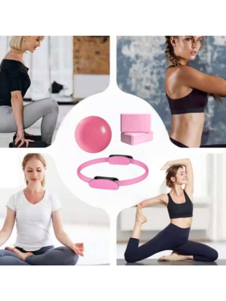 4件套普拉提工作室套装：普拉提圈、健身球和2块瑜伽砖。完美的圣诞礼物，男女皆宜，完整的健身器材。 - 彩色 - 查看 1