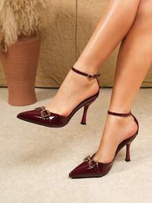 大码女士性感细高跟凉鞋，休闲派对优雅百搭时尚细高跟凉鞋，时尚性感派对细高跟凉鞋，女士步行细高跟凉鞋 - 酒紅色 - 查看 2