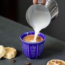 1/6 Stücke blaue geprägte Blumen Tasse - Texturiertes Blumenmuster Keramikbecher für Kaffee, Tee, Latte & tägliche heiße Getränke, Espressotasse für Ramadan Iftar, Eid Geschenke & Küchendekoration