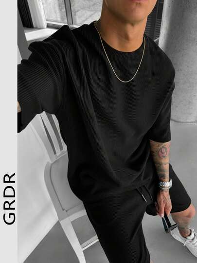  GRDR针织短袖T恤，男士夏季新款休闲套头衫，时尚男装