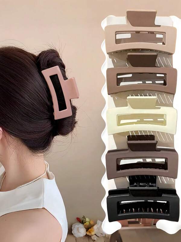 5pcs/Set Women's Fashion Simple Square Hair Claws, Medium Size, Multiple Colors Available, Suitable For Daily Use, Recommended As Hair Accessory Gifts. Hair Claws, Hair Clips, Hair Pins, Hair Clips, Hair Clips, Hair Clips, Hair Pins, Hair Claws, Fashionable Hair Accessories, Essential For Autumn/Winter Holiday Outfits. Summer Outfits