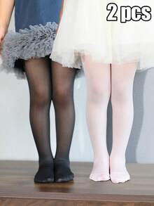 2Pcs Baby Girls Solid Color Thin High Elasticity Tights, Can Be Worn As Leggings, All Seasons - Multicolor - View 11