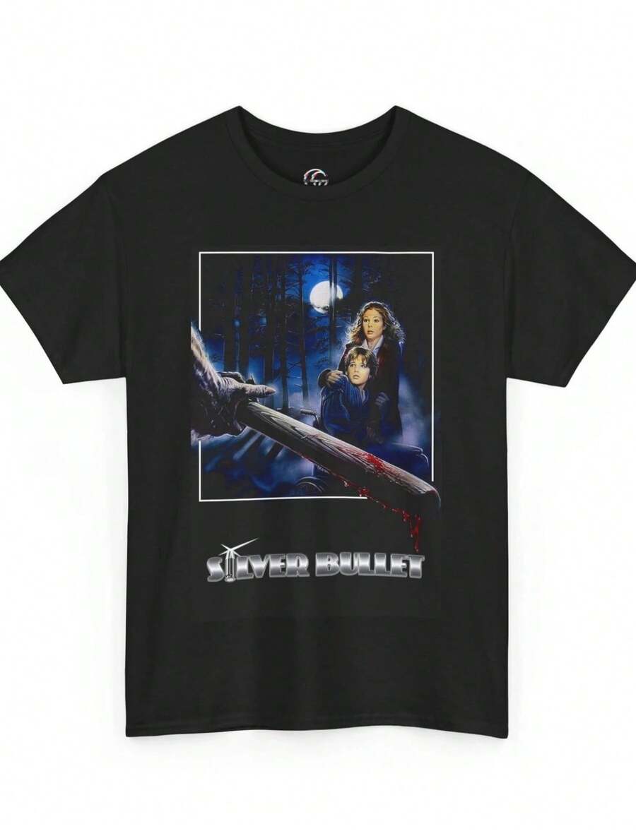 Reimpresión de camiseta vintage de película de terror en plata, camiseta de Stephen King Werewolf - Negro - Ver 1