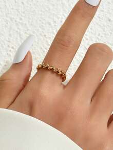 Nooxian 1pc Gold Jewelry Leaf Element Minimalist Sparkling Branch & Leaf Zirconia Ring - Yellow Gold - View 7