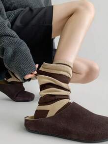 1/4 Pairs 2 In 1 Design Striped Layered Mid-Calf Socks, Suitable For All Seasons - Multicolor - View 12