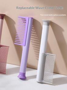 3 Color Options (Pink/Purple/White) Detachable & Replaceable Multi-Function Comb, For Home & Outdoor Use, Lightweight & Portable Straight Hair Comb + Wave Comb Teeth + Comb Handle - Multicolor - View 1