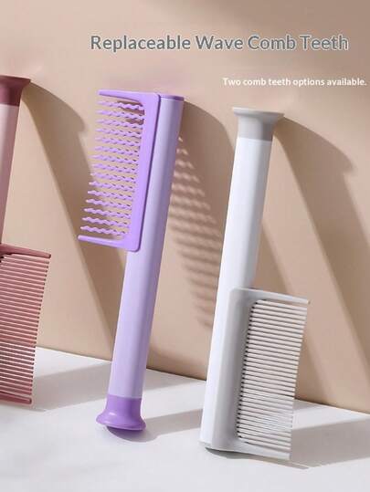 3 Color Options (Pink/Purple/White) Detachable & Replaceable Multi-Function Comb, For Home & Outdoor Use, Lightweight & Portable Straight Hair Comb + Wave Comb Teeth + Comb Handle