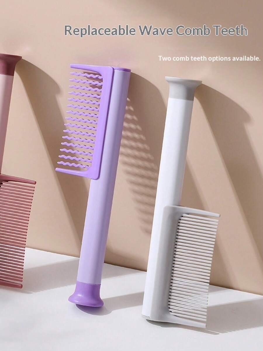 3 Color Options (Pink/Purple/White) Detachable & Replaceable Multi-Function Comb, For Home & Outdoor Use, Lightweight & Portable Straight Hair Comb + Wave Comb Teeth + Comb Handle - Multicolor - View 1