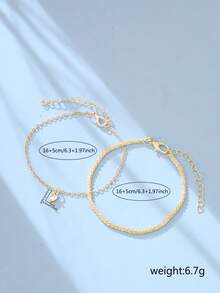 2pcs/Set Sparkling Ethereal White Heart Zirconia Chain Bracelet Set, For Women - Yellow Gold - View 5