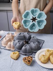 1pc Creative Silicone Heart-Shaped Cake Mold, 6-Cavity Pastry Chocolate Cookie Mold, Heat Resistant & Non-Stick, Suitable For Muffins, Cheesecakes, Tarts, DIY Baking, Soap Mold, Silicone - Multicolor - View 6