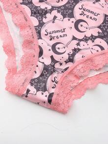 Dircho 5 pièces Culottes bikini gothiques sexy et mignonnes pour femmes avec dentelle contrastée - Imprimé tout-sur-crâne et lune, doux et soyeux, confortable. Sous-vêtements légers et respirants avec taille élastique extensible pour un port quotidien - Multicolore - Voir 6