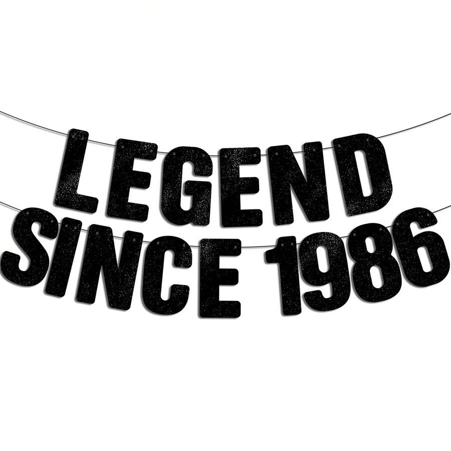 一套“传奇始于1986年”黑色闪光横幅,40岁生日装饰,男女通用,趣味40岁生日装饰标牌礼物,40岁生日装饰,男女通用,40周年纪念派对装饰 - 彩色 - 查看 1