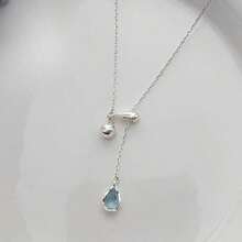 Water Drop Pendant Necklace, Sea Blue Synthetic , Elegant And Sexy, Celestial Symbol, April Birthstone, Suitable For All Year Round, Suitable For Daily Wear And Gifting, Valentine's Day Gift - 戒指+項鍊 - 查看 1